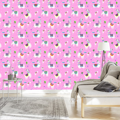 Wallpaper Lama Mountains. Rainbow Flowers. Children's Room