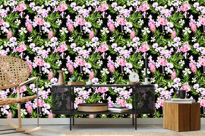 Wallpaper For The Living Room Flamingos Flowers Leaves Greenery