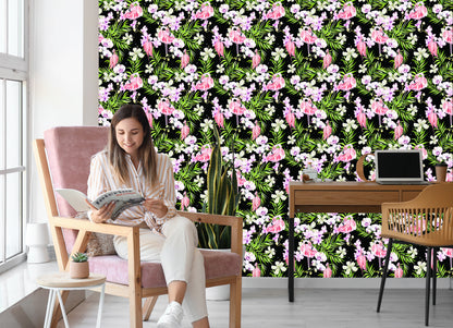 Wallpaper For The Living Room Flamingos Flowers Leaves Greenery
