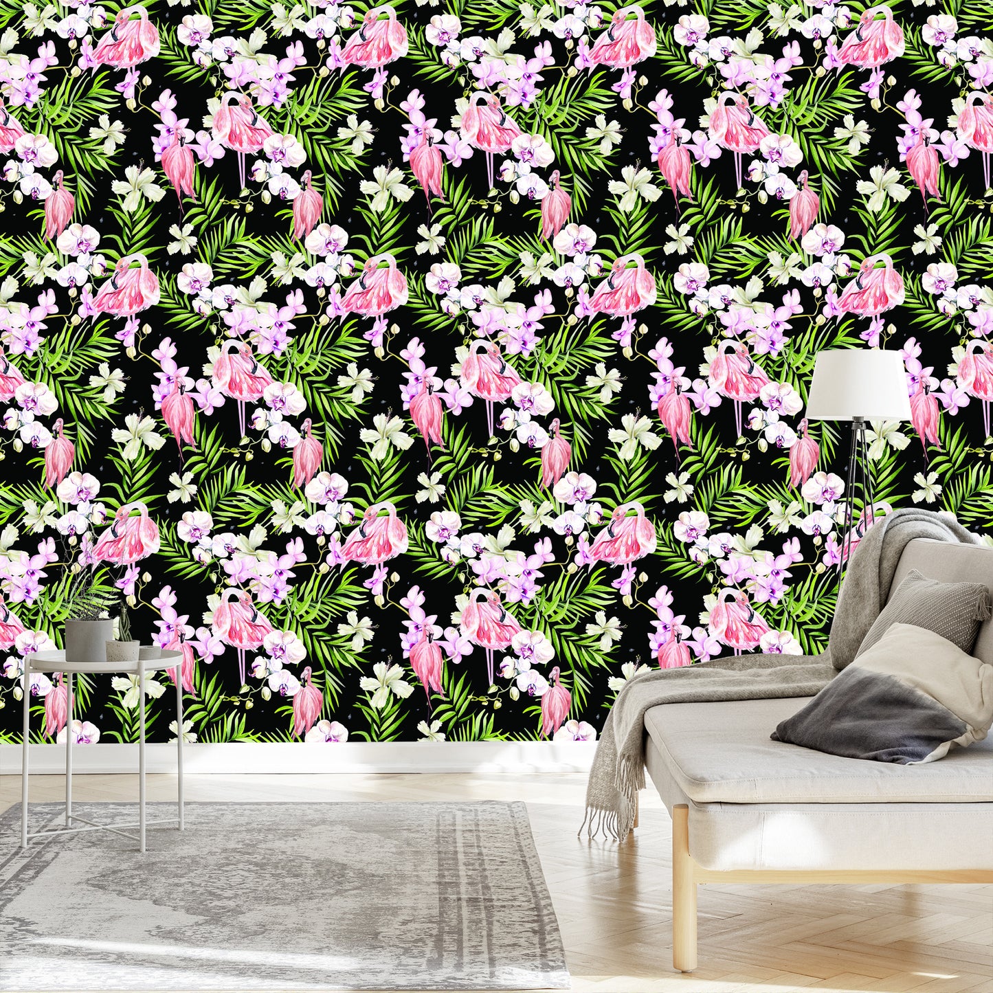 Wallpaper For The Living Room Flamingos Flowers Leaves Greenery