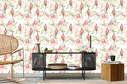 Wallpaper With Flamingos Flowers Leaves For The Bedroom