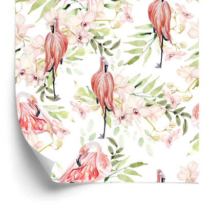 Wallpaper With Flamingos Flowers Leaves For The Bedroom
