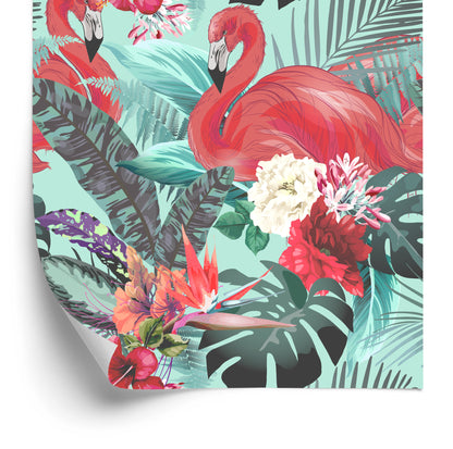 Wallpaper Flamingos Nature Flowers For Living Room