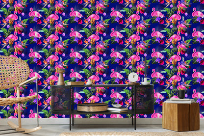 Wallpaper For Living Room Birds, Flamingos, Flowers, Plants