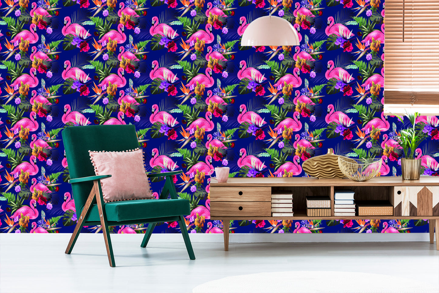 Wallpaper For Living Room Birds, Flamingos, Flowers, Plants