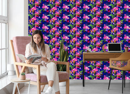 Wallpaper For Living Room Birds, Flamingos, Flowers, Plants