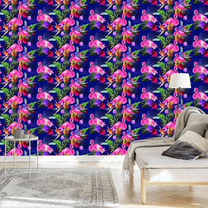 Wallpaper For Living Room Birds, Flamingos, Flowers, Plants