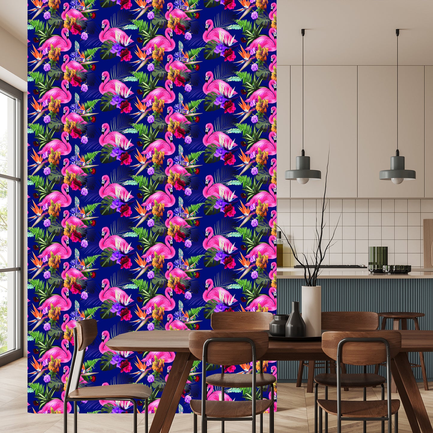 Wallpaper For Living Room Birds, Flamingos, Flowers, Plants