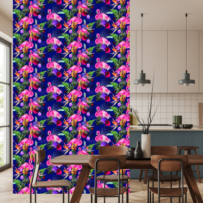 Wallpaper For Living Room Birds, Flamingos, Flowers, Plants