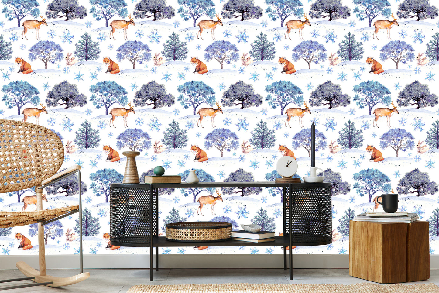 Wallpaper Deer, Hares And Trees