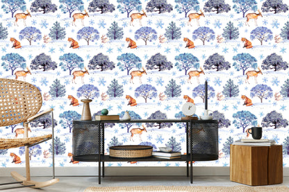 Wallpaper Deer, Hares And Trees