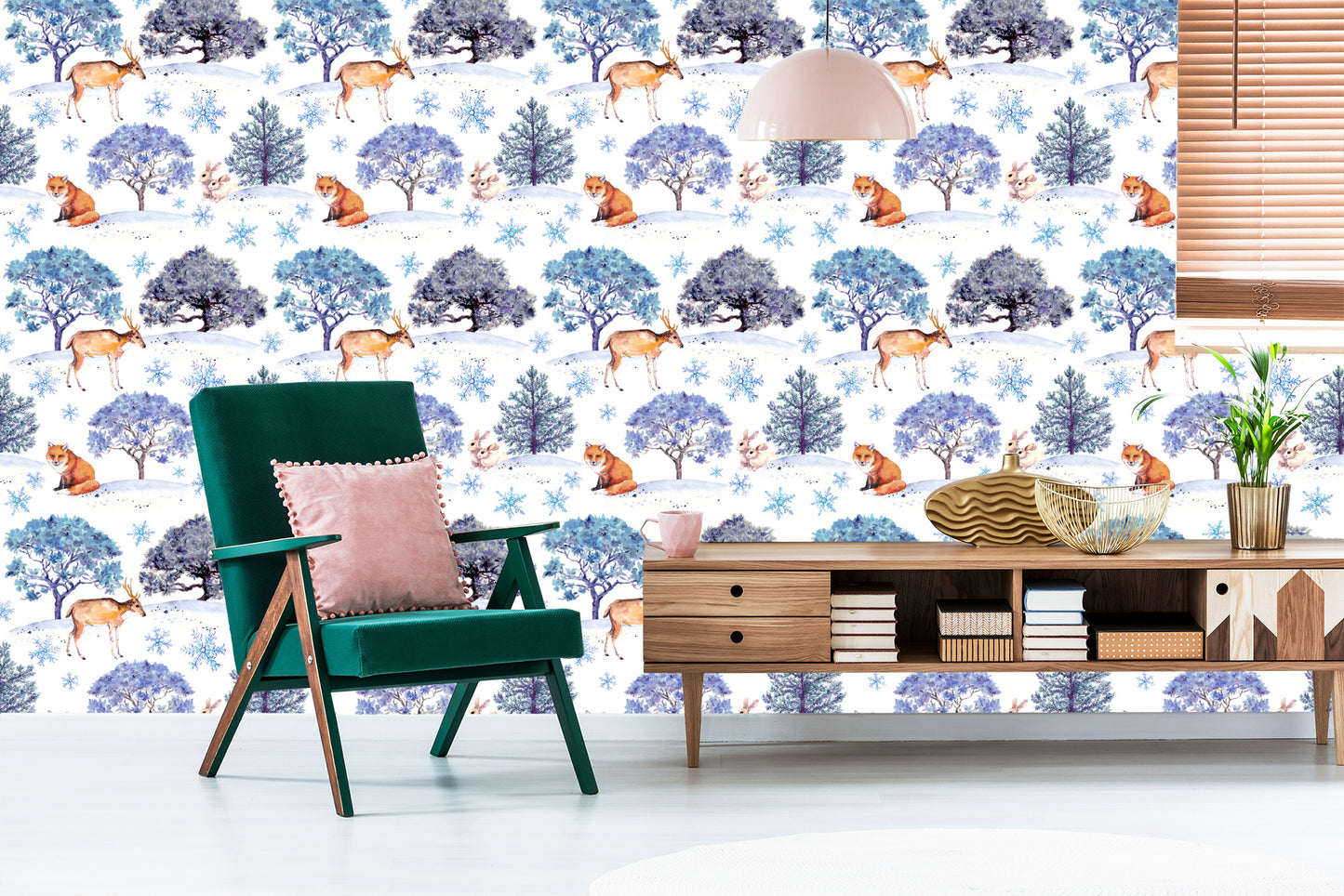 Wallpaper Deer, Hares And Trees