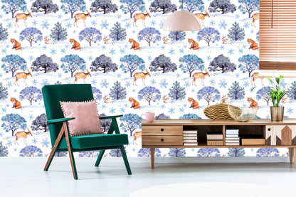Wallpaper Deer, Hares And Trees