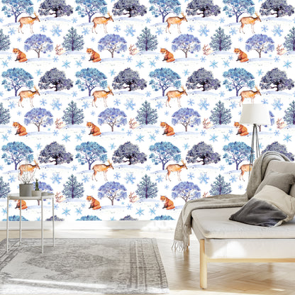 Wallpaper Deer, Hares And Trees