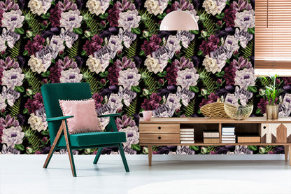 Wallpaper Peonies Fern Leaves