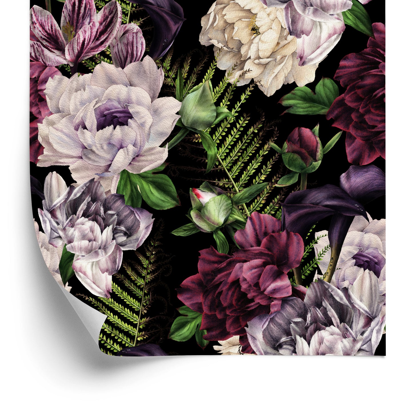 Wallpaper Peonies Fern Leaves