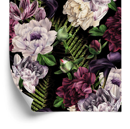 Wallpaper Peonies Fern Leaves