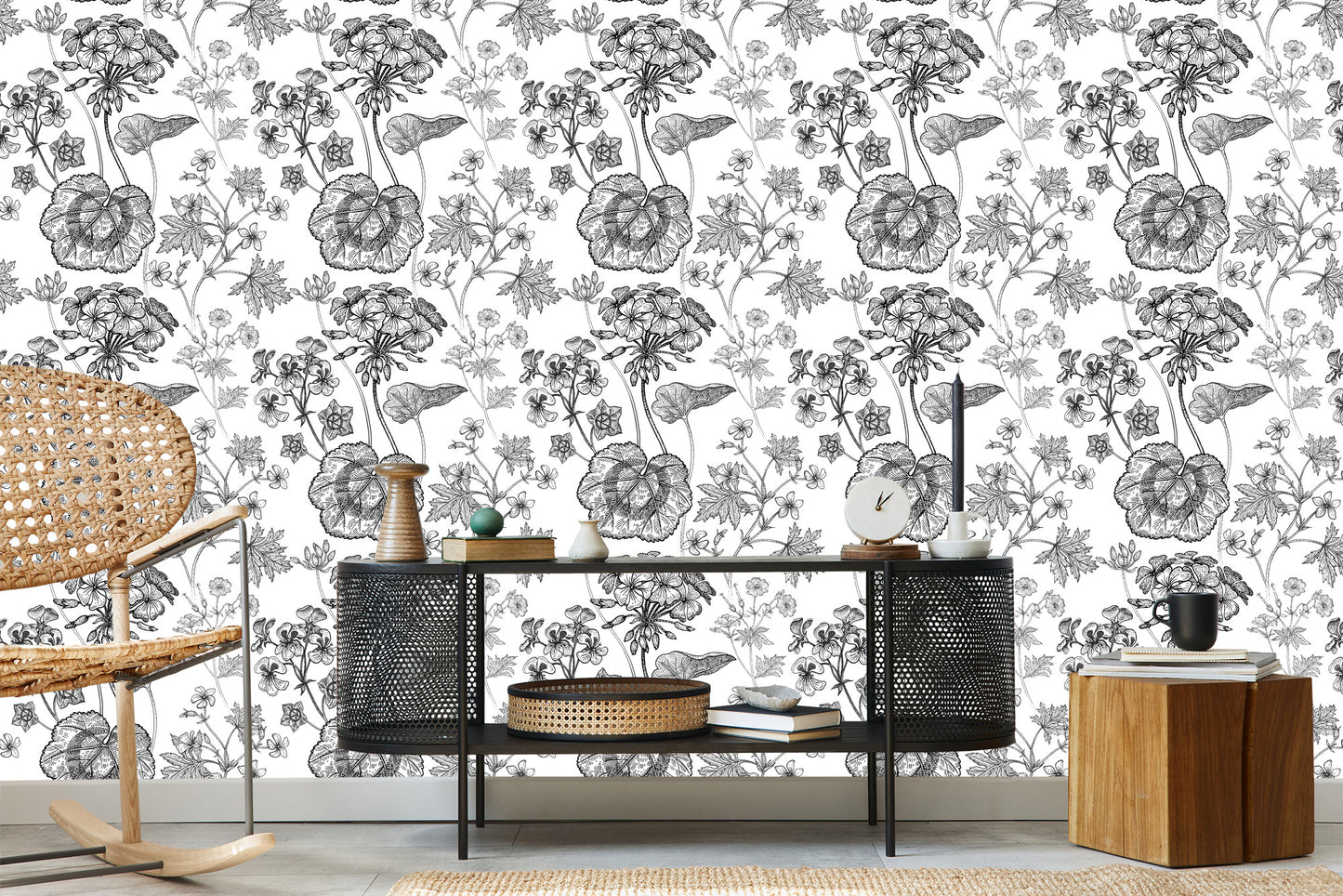 Wallpaper Black And White Geraniums