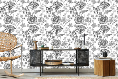 Wallpaper Black And White Geraniums