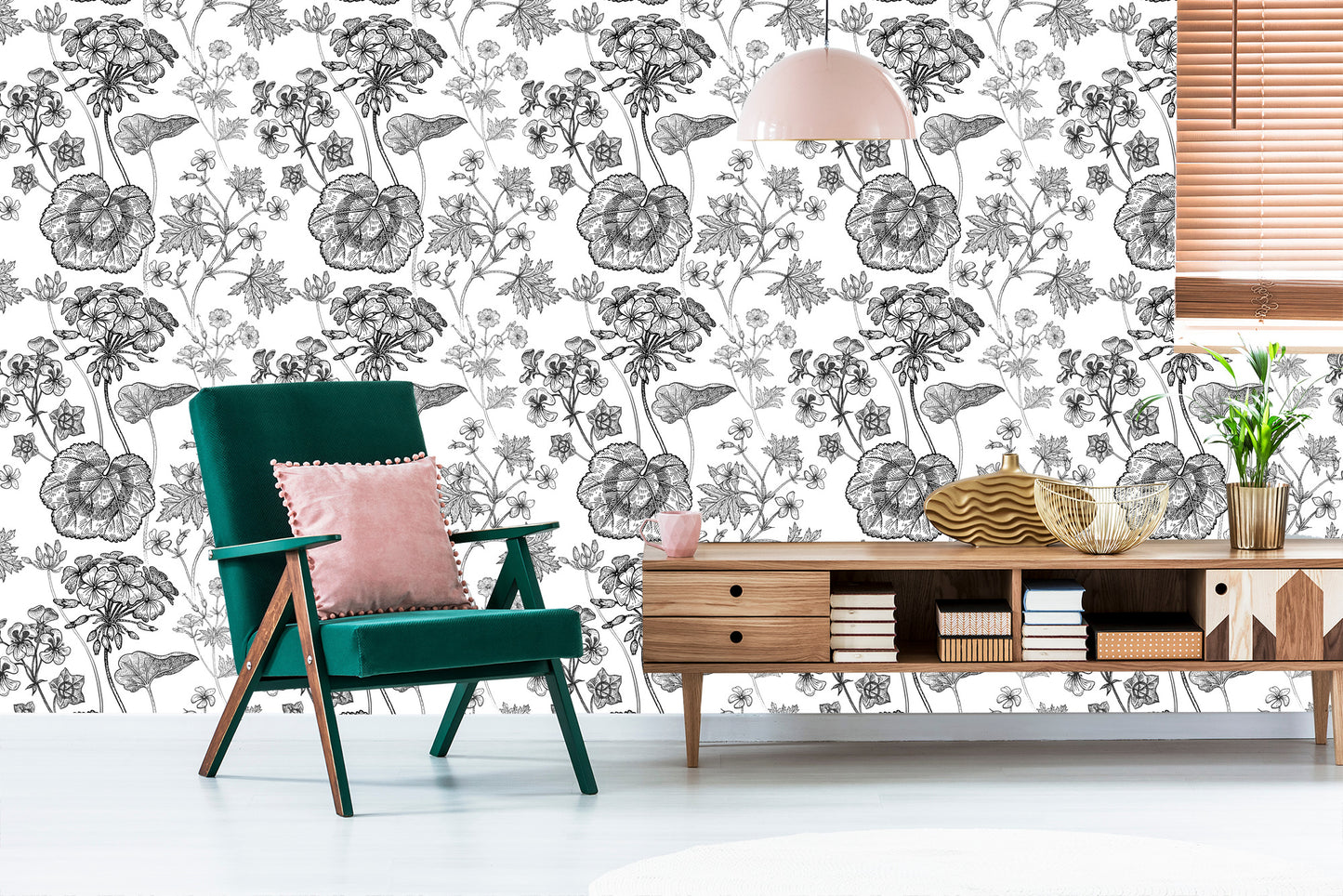 Wallpaper Black And White Geraniums