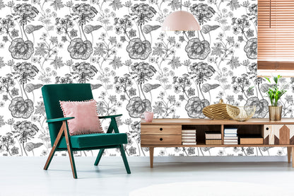 Wallpaper Black And White Geraniums