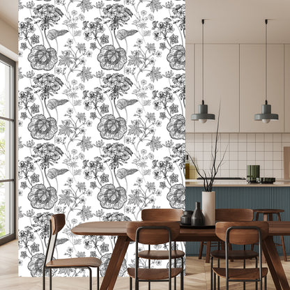 Wallpaper Black And White Geraniums