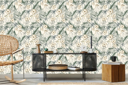 Wallpaper Flamingos With Palm Leaves