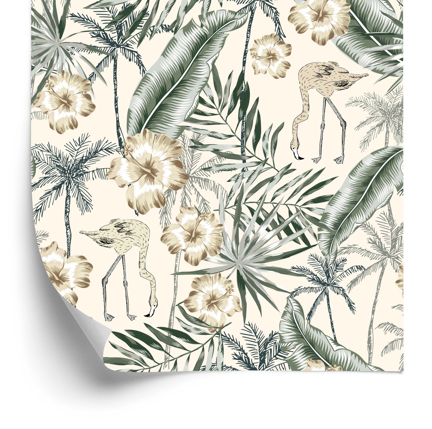 Wallpaper Flamingos With Palm Leaves