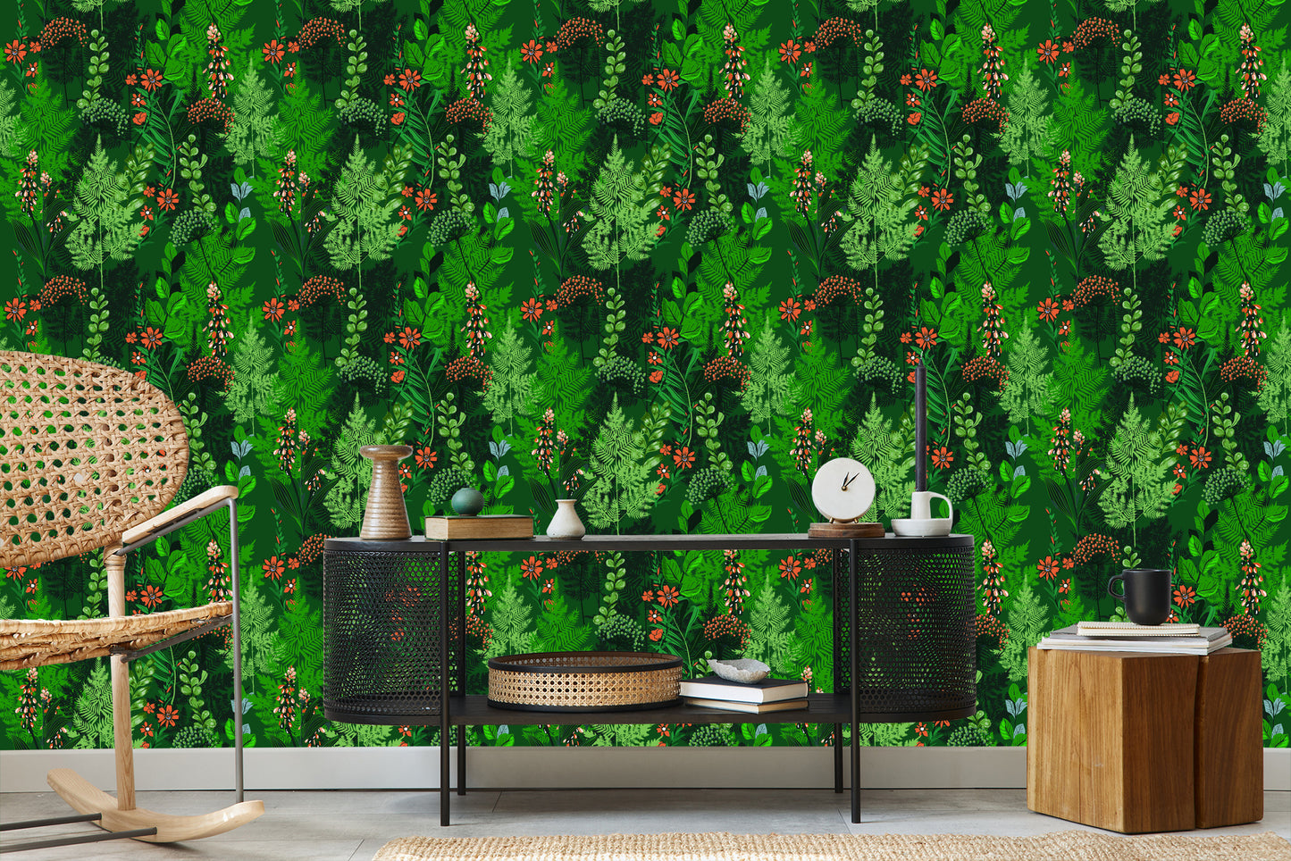 Wallpaper Forest Fern With Flowers