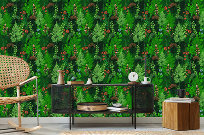 Wallpaper Forest Fern With Flowers