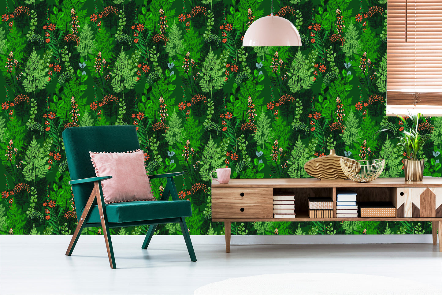 Wallpaper Forest Fern With Flowers