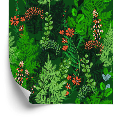 Wallpaper Forest Fern With Flowers