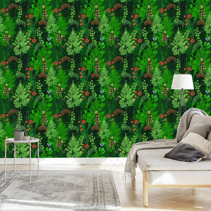 Wallpaper Forest Fern With Flowers