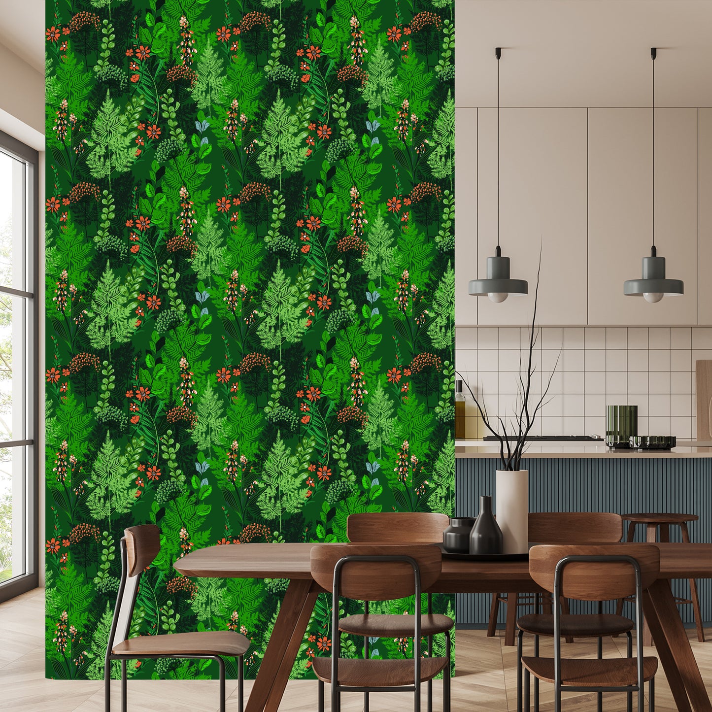 Wallpaper Forest Fern With Flowers