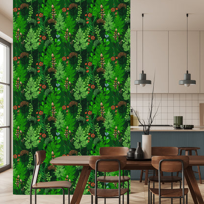 Wallpaper Forest Fern With Flowers