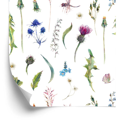 Wallpaper Field Herbs With Butterflies