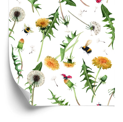 Wallpaper Dandelion Flowers With Bees