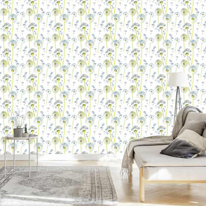 Wallpaper Painted Dandelions With Seeds