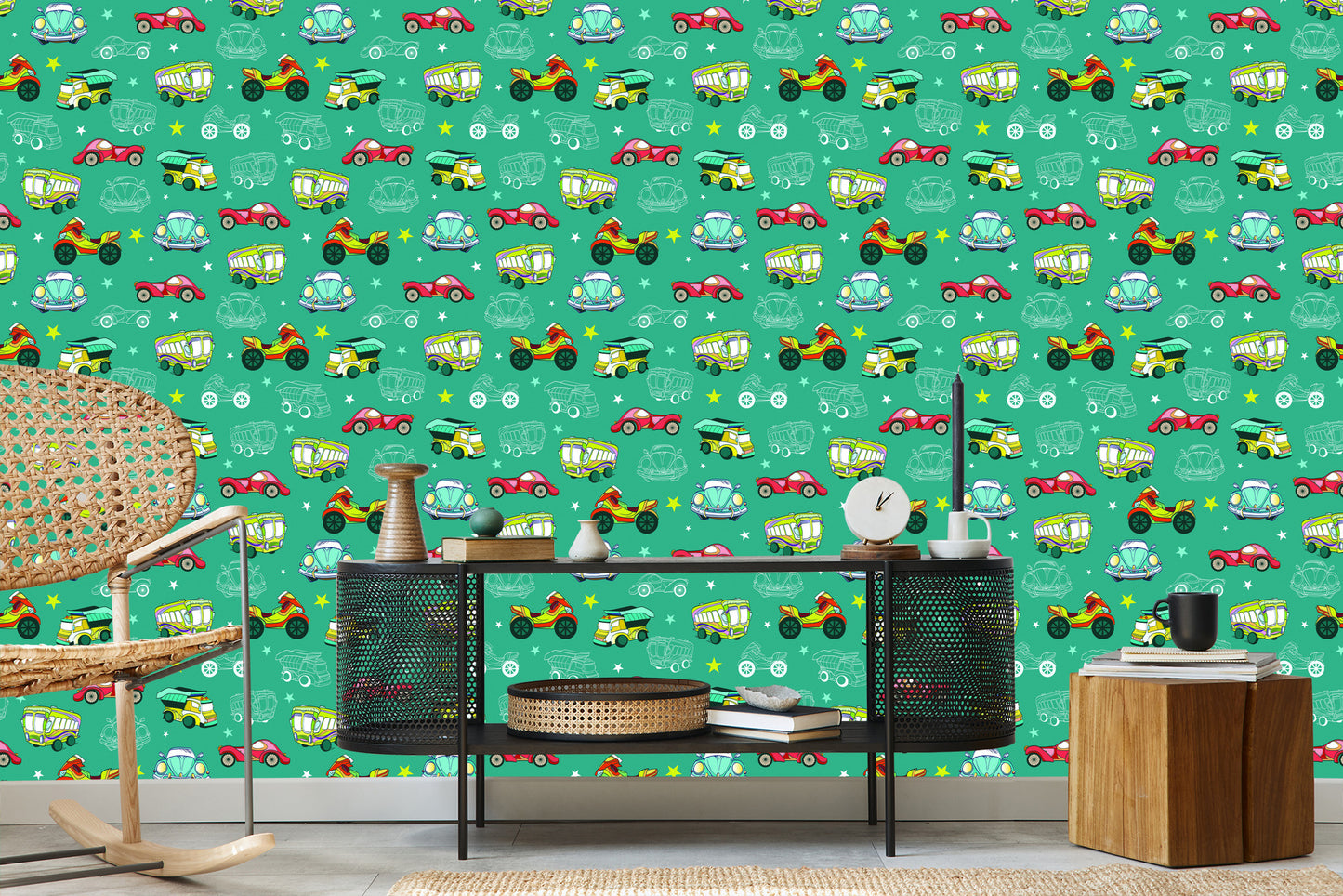 Wallpaper For Children - Colorful Cars And Motorcycles