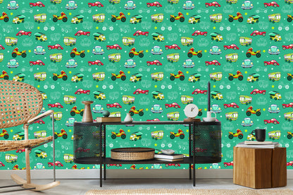 Wallpaper For Children - Colorful Cars And Motorcycles