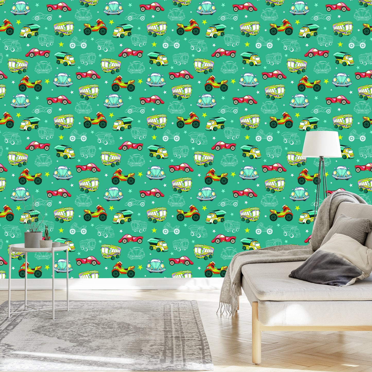Wallpaper For Children - Colorful Cars And Motorcycles