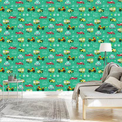 Wallpaper For Children - Colorful Cars And Motorcycles