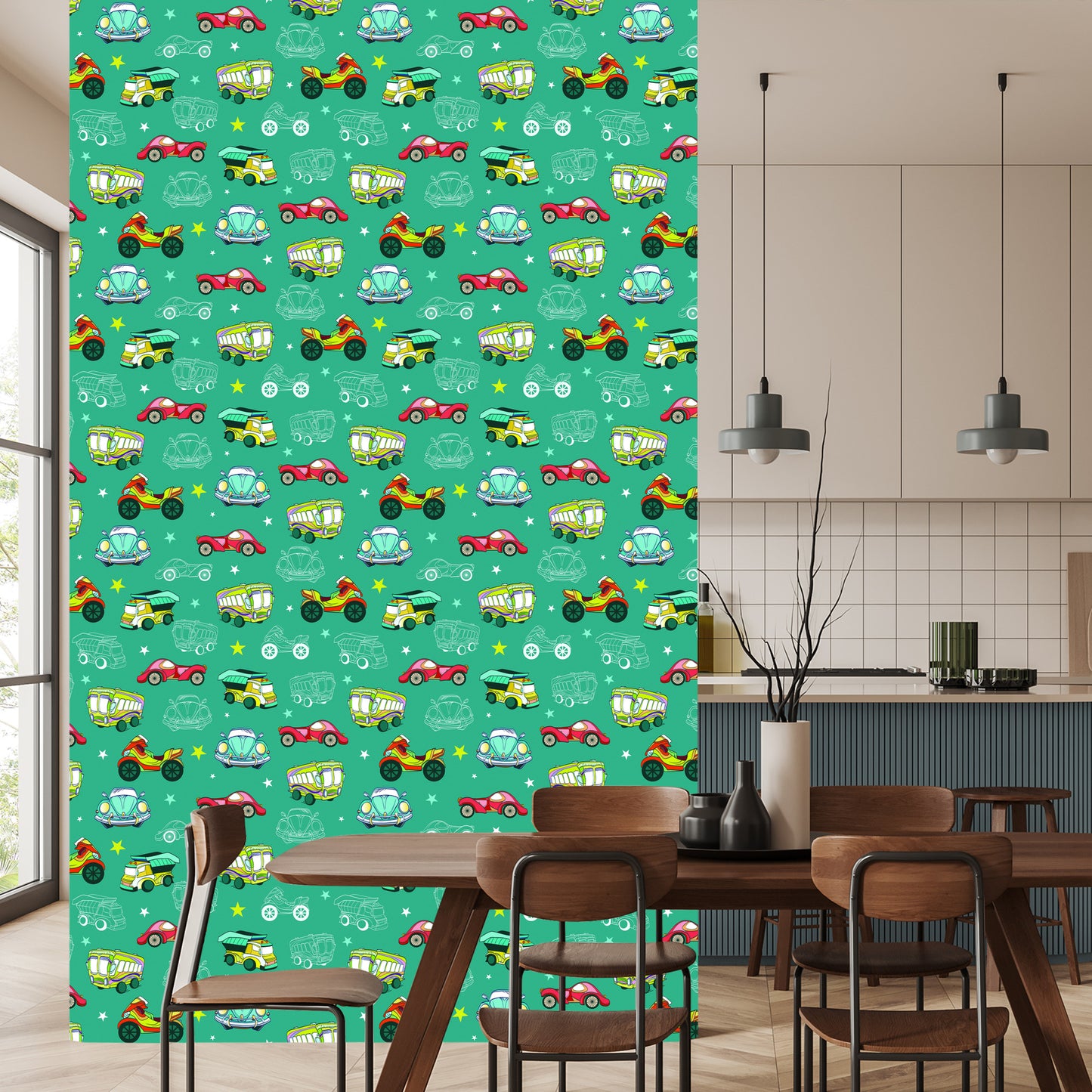 Wallpaper For Children - Colorful Cars And Motorcycles
