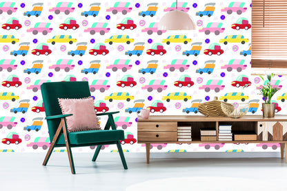 Wallpaper For Children - Colorful Cars In Scandinavian Style