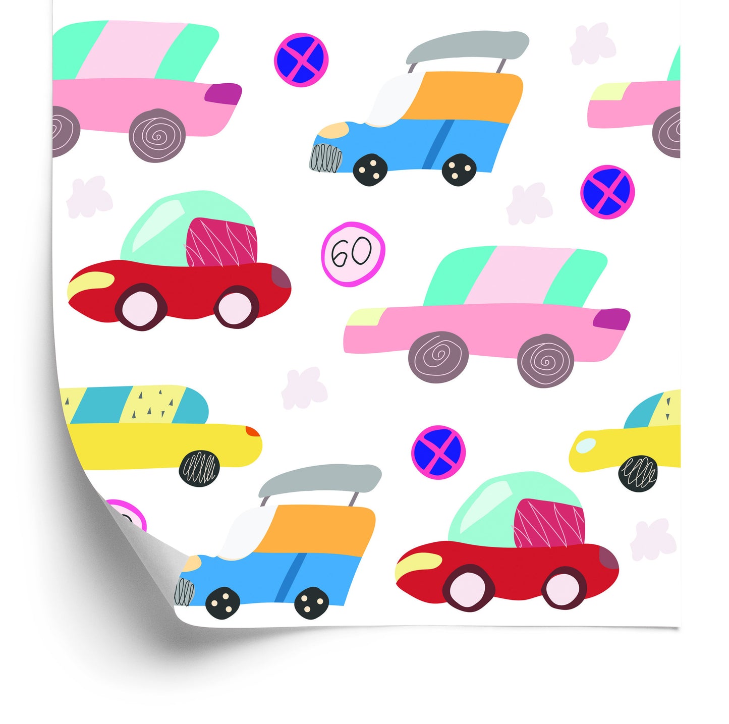 Wallpaper For Children - Colorful Cars In Scandinavian Style