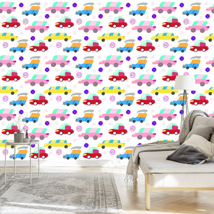 Wallpaper For Children - Colorful Cars In Scandinavian Style