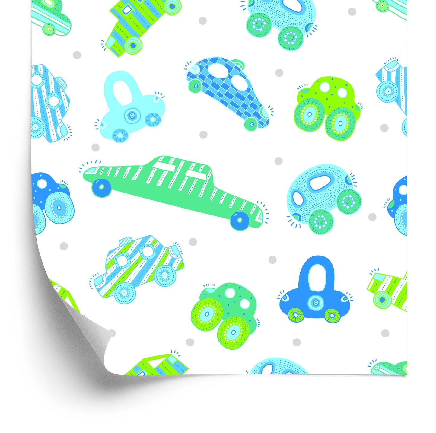 Wallpaper For Children - Blue - Green Cars