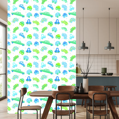 Wallpaper For Children - Blue - Green Cars