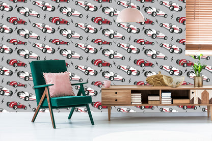Wallpaper For Children - Racing Cars In Vintage Style