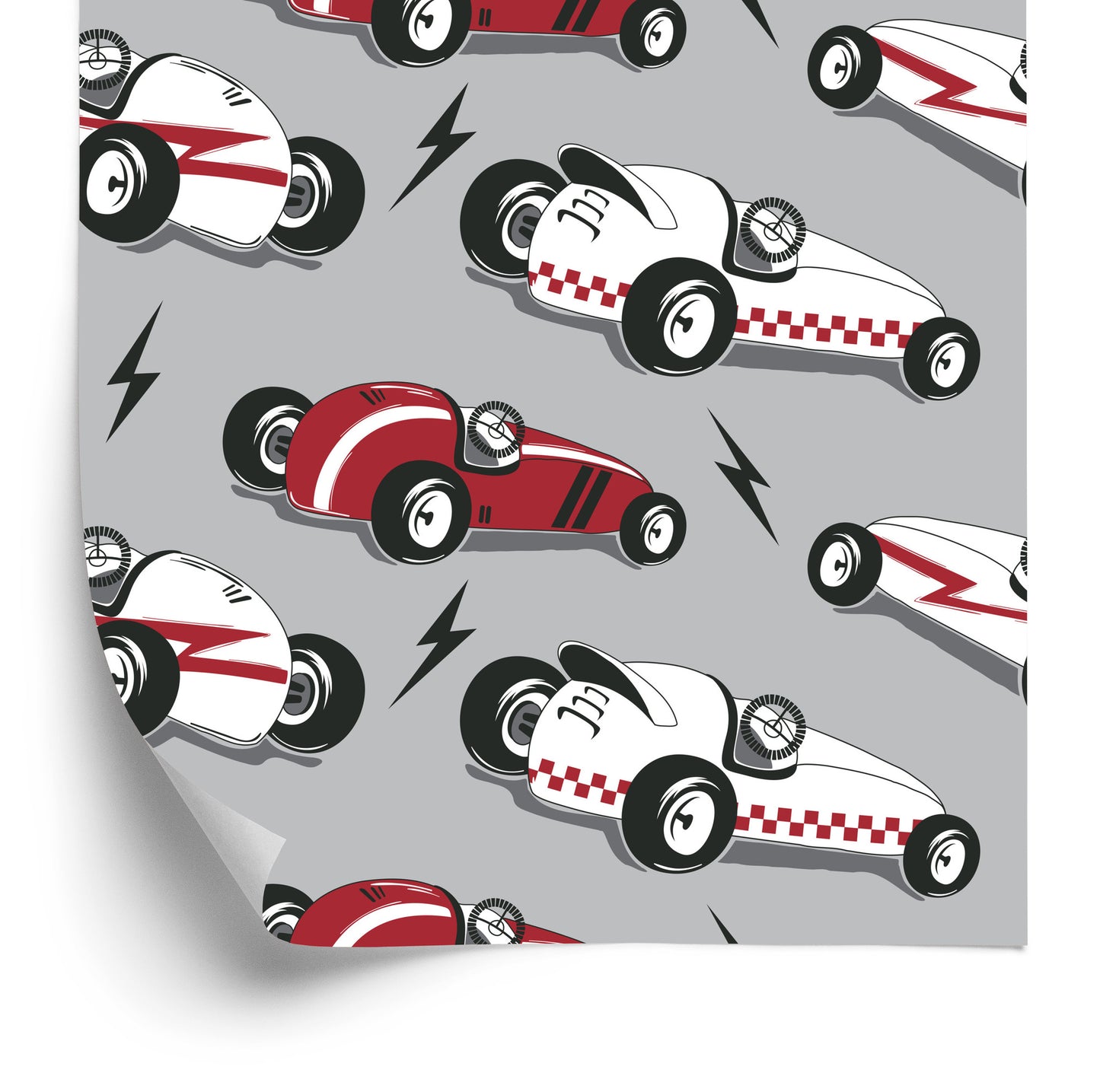 Wallpaper For Children - Racing Cars In Vintage Style